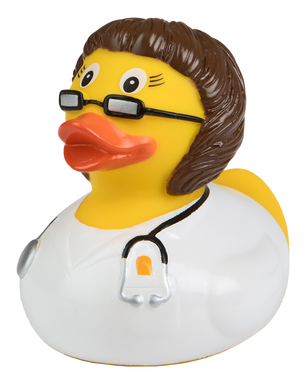 squeaky duck doctor, brunette woman