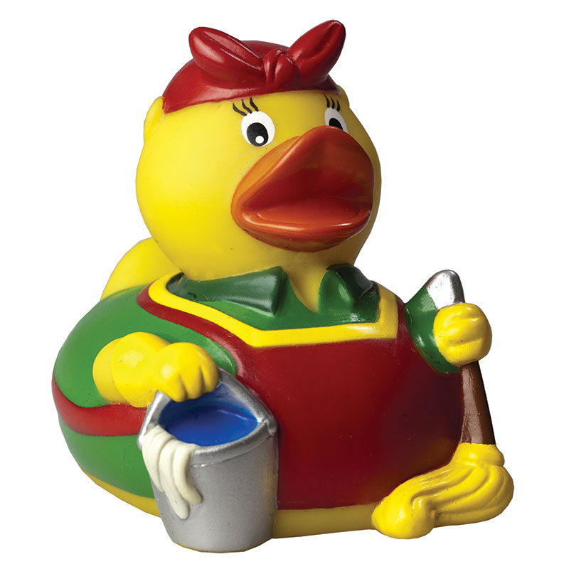 Cleaning lady squeaking duck