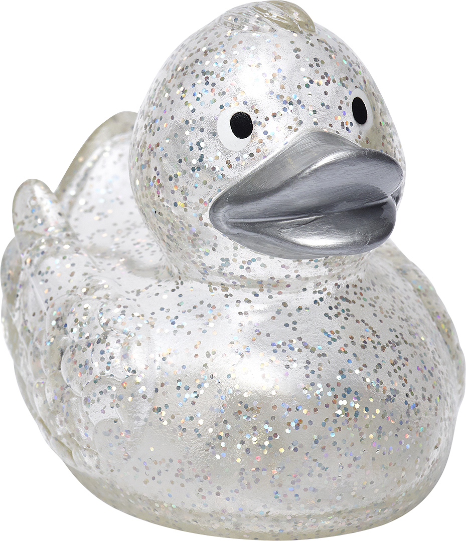 squeaky duck,  glitter silver beak