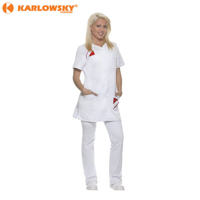 Ladies workcoat - Geraldine - white with red trims