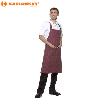 Bib apron - Carlo - bordeaux/white pinstripes